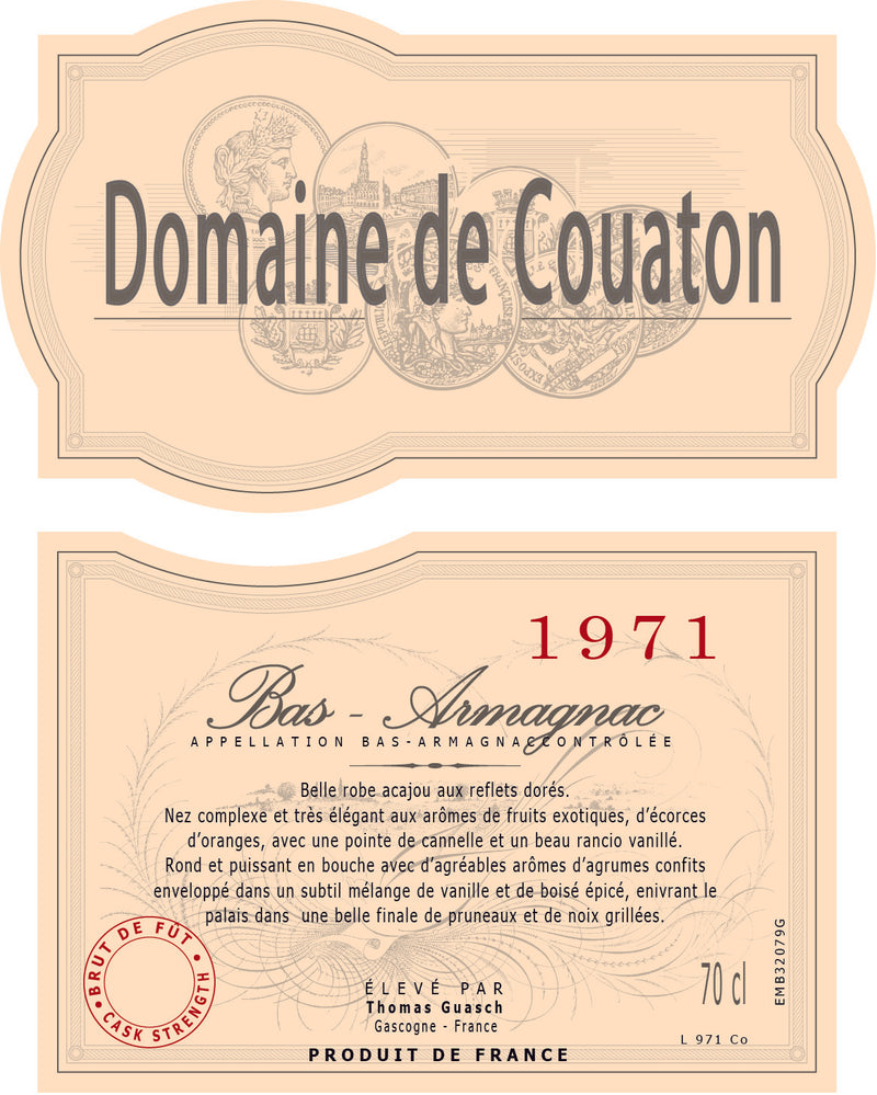 Armagnac Bordeneuve - Domaine de Couaton Brut de fut 1971 70cl