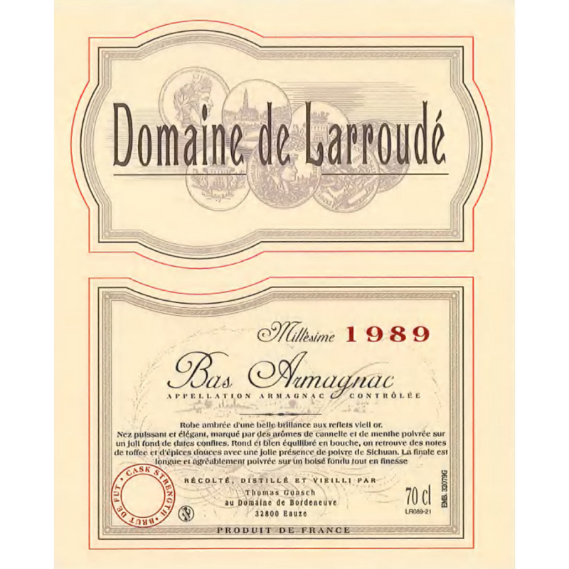 Armagnac Bordeneuve - Domaine de Larroudé Brut de fut 1989 70cl