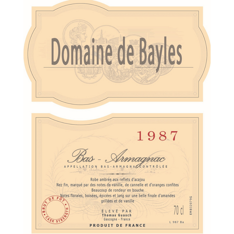 Armagnac Bordeneuve - Domaine de Bayles Brut de fut 1987 70cl