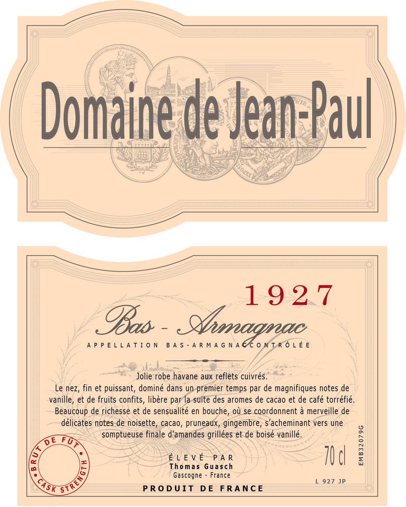 Armagnac Bordeneuve - Domaine de Jean-Paul Brut de fut 1927 70cl