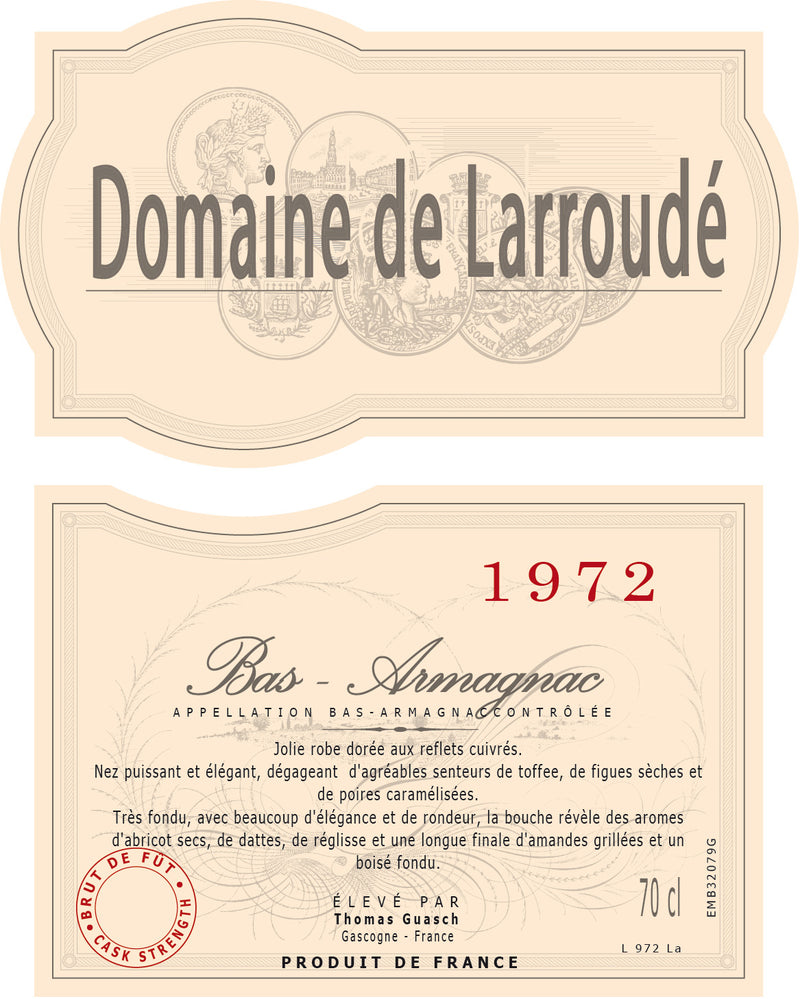 Armagnac Bordeneuve - Domaine de Larroudé Brut de fut 1972 70cl