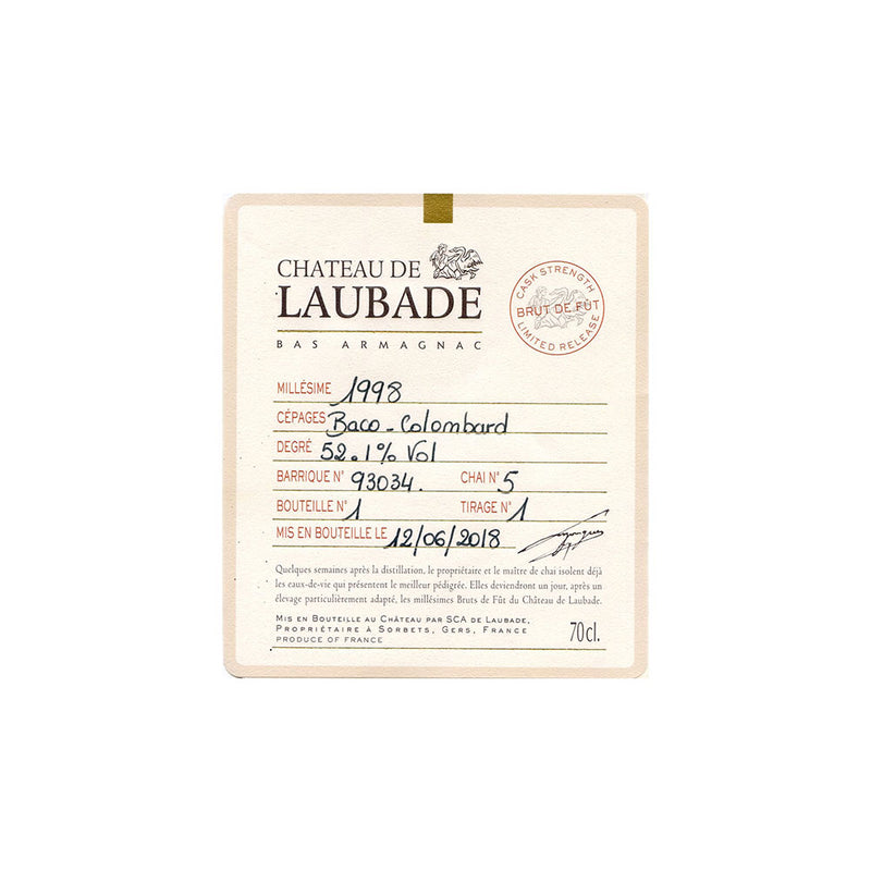 Armagnac Château de Laubade Brut de fût 1998